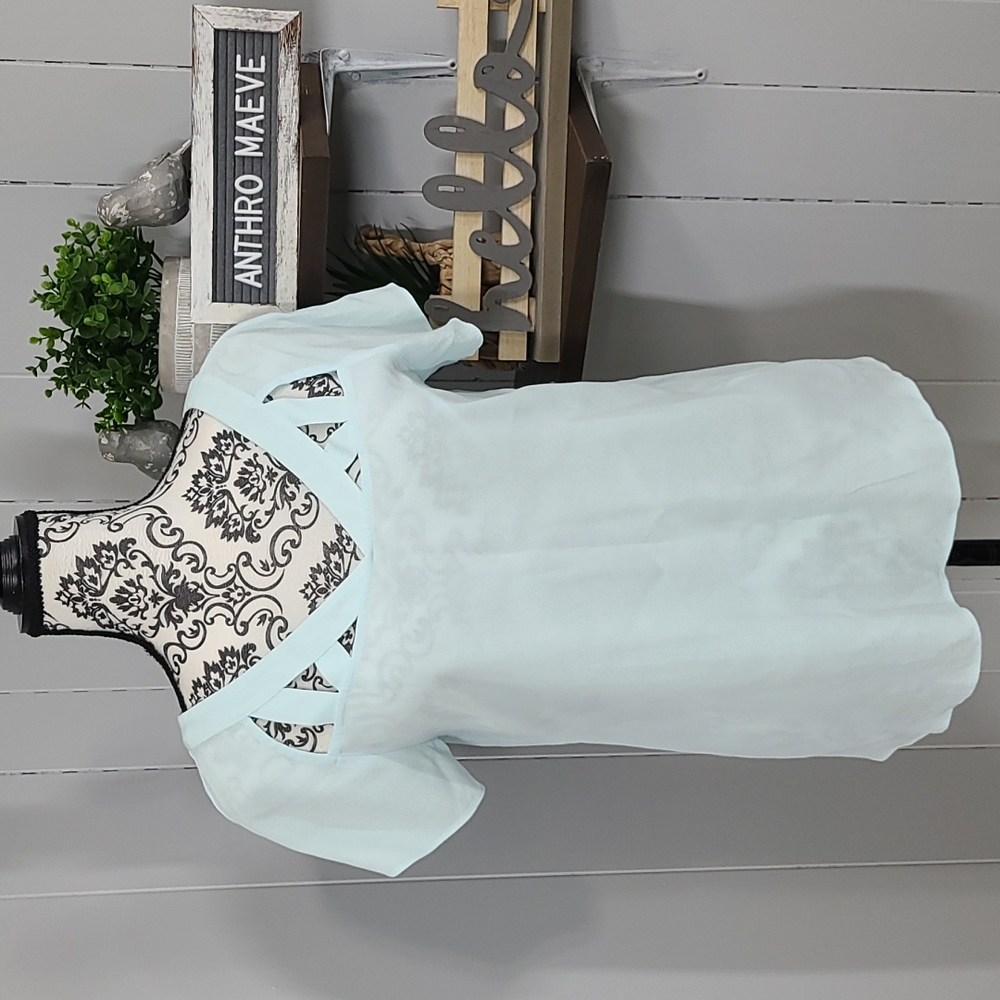 Maeve by Anthropologie Light Blue Lattice Neck Blouse - Picture 3 of 10